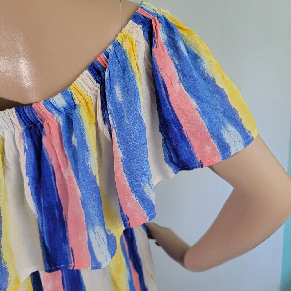 Umgee Yellow and Blue Ruffled Off-the-Shoulder Sundress - Picture 7 of 12